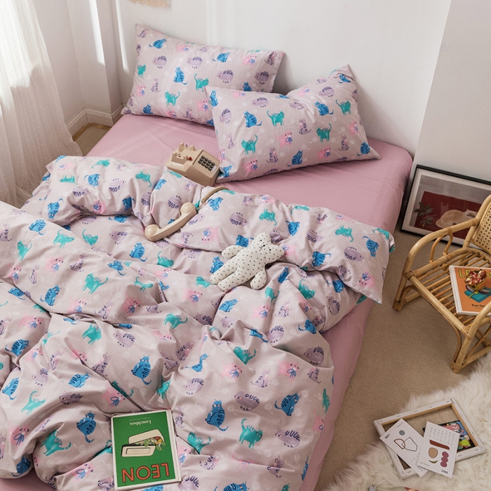 91家纺网 家纺一手货源 找家纺 时年 2019全棉小可爱四件套 猫咪酱