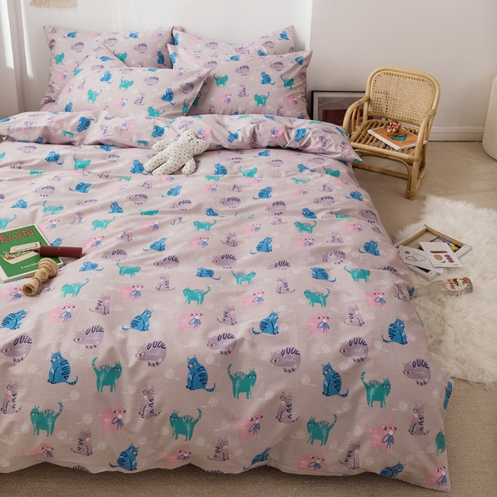 91家纺网 家纺一手货源 找家纺 时年 2019全棉小可爱四件套 猫咪酱