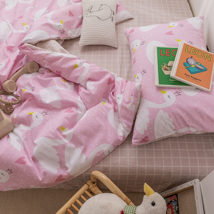 91家纺网 家纺一手货源 找家纺 时年 2019全棉小可爱四件套 天鹅公主