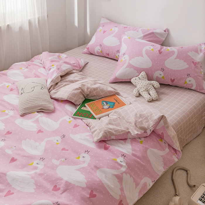 91家纺网 家纺一手货源 找家纺 时年 2019全棉小可爱四件套 天鹅公主