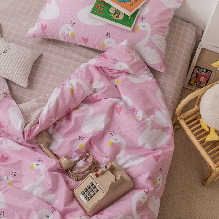 91家纺网 家纺一手货源 找家纺 时年 2019全棉小可爱四件套 天鹅公主