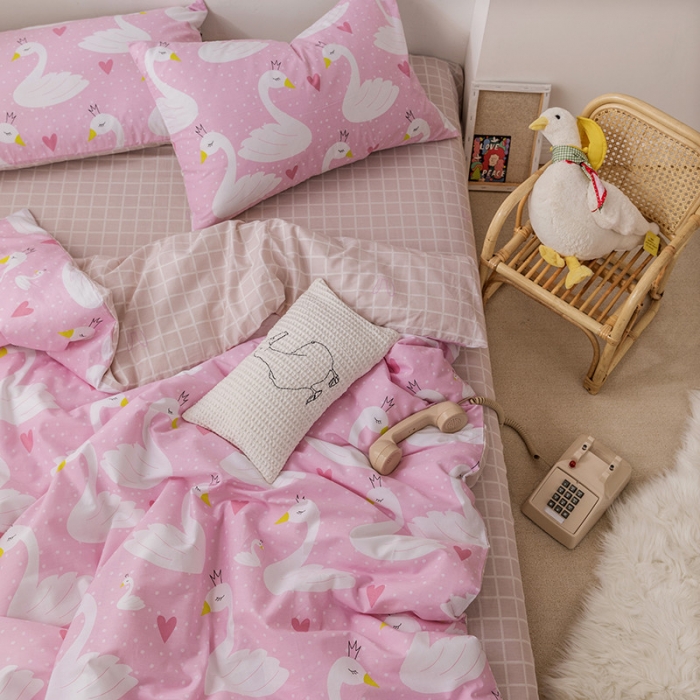 91家纺网 家纺一手货源 找家纺 时年 2019全棉小可爱四件套 天鹅公主