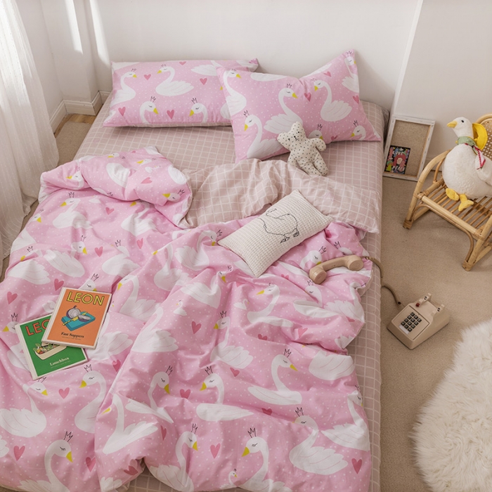 91家纺网 家纺一手货源 找家纺 时年 2019全棉小可爱四件套 天鹅公主