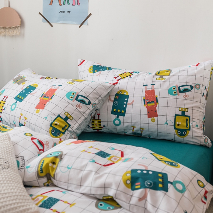 91家纺网 家纺一手货源 找家纺 时年 2019全棉小可爱四件套 小小机器人