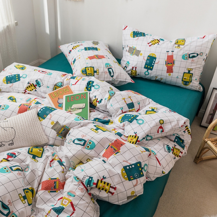 91家纺网 家纺一手货源 找家纺 时年 2019全棉小可爱四件套 小小机器人