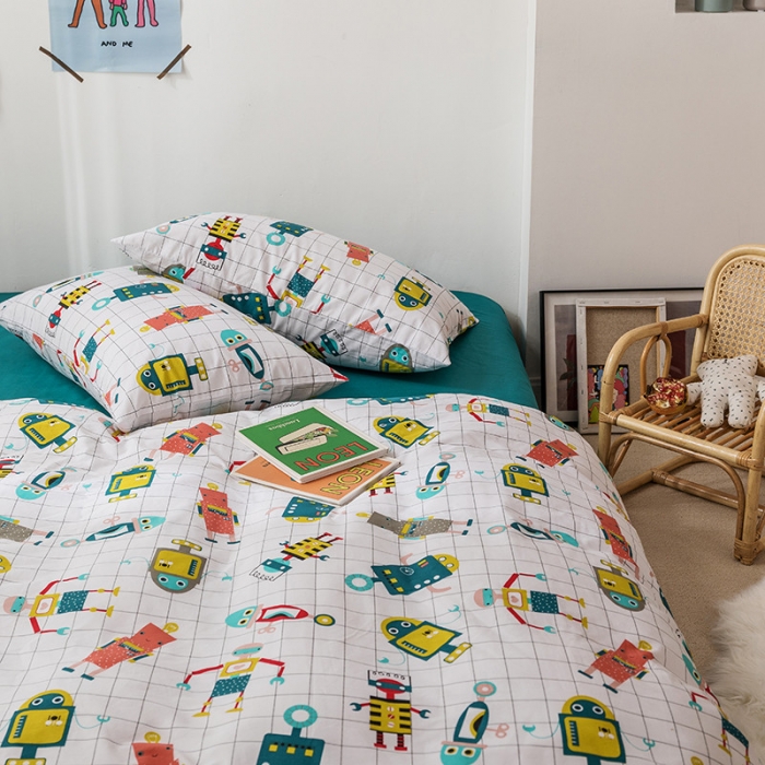 91家纺网 家纺一手货源 找家纺 时年 2019全棉小可爱四件套 小小机器人