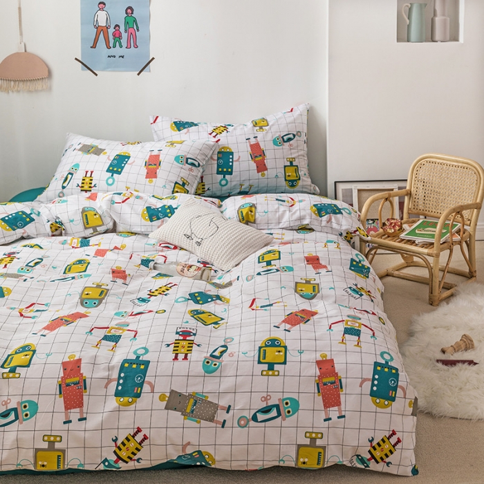 91家纺网 家纺一手货源 找家纺 时年 2019全棉小可爱四件套 小小机器人