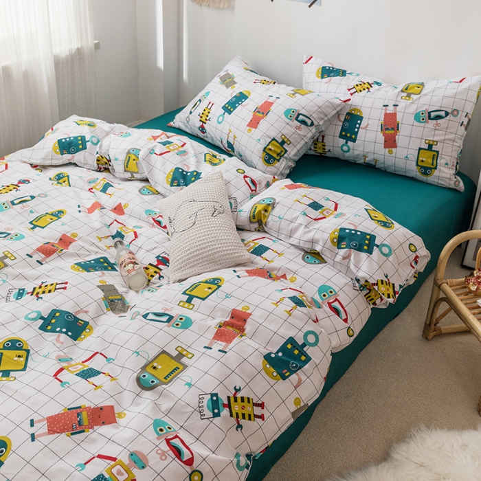 91家纺网 家纺一手货源 找家纺 时年 2019全棉小可爱四件套 小小机器人