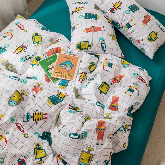 91家纺网 家纺一手货源 找家纺 时年 2019全棉小可爱四件套 小小机器人