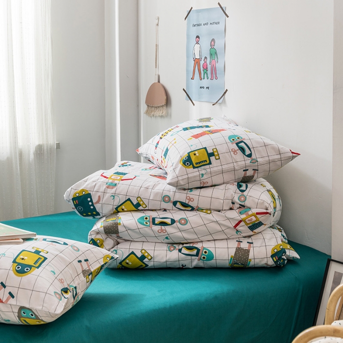 91家纺网 家纺一手货源 找家纺 时年 2019全棉小可爱四件套 小小机器人