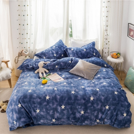 91家纺网 家纺一手货源 找家纺 时年 2019牛奶绒印花保暖四件套 星云