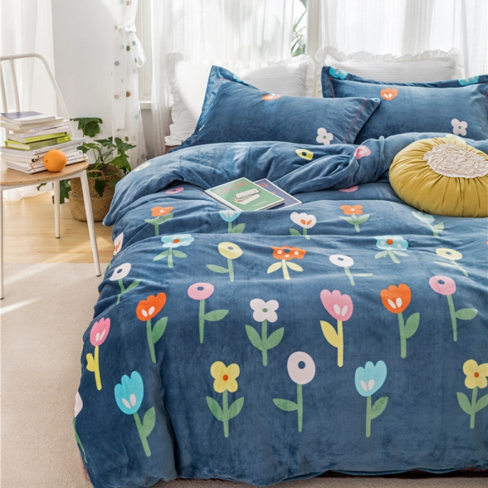 91家纺网 家纺一手货源 找家纺 时年 2019牛奶绒印花保暖四件套 露娜