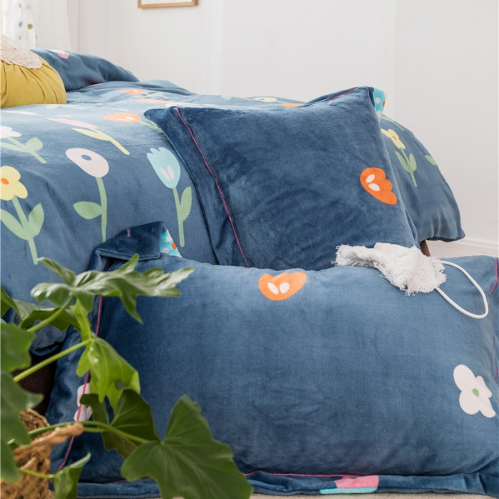 91家纺网 家纺一手货源 找家纺 时年 2019牛奶绒印花保暖四件套 露娜