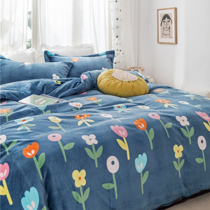 91家纺网 家纺一手货源 找家纺 时年 2019牛奶绒印花保暖四件套 露娜