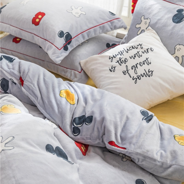 91家纺网 家纺一手货源 找家纺 时年 2019牛奶绒印花保暖四件套 米老鼠