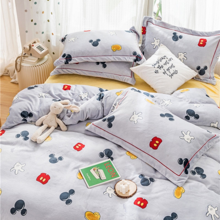 91家纺网 家纺一手货源 找家纺 时年 2019牛奶绒印花保暖四件套 米老鼠