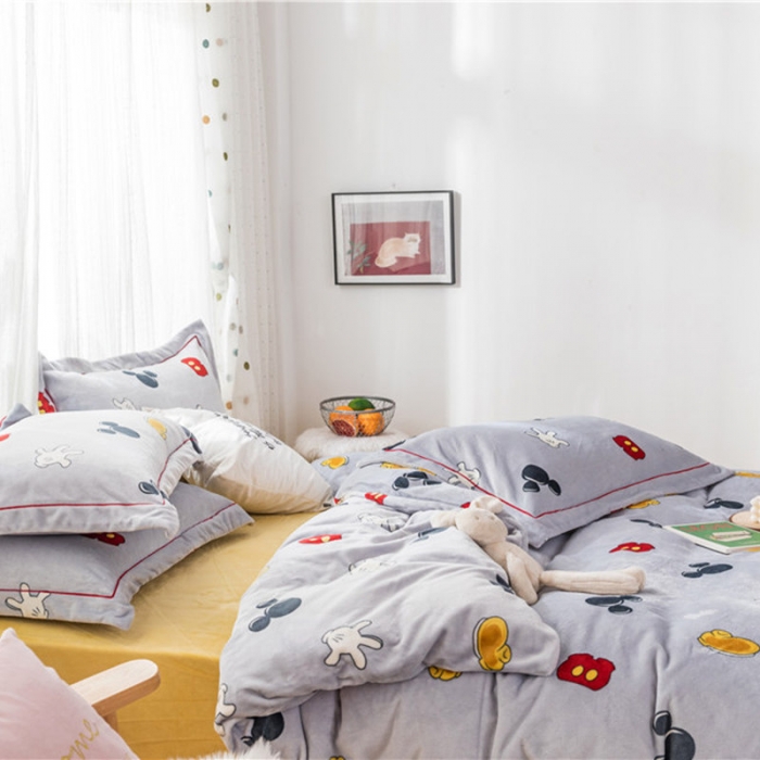 91家纺网 家纺一手货源 找家纺 时年 2019牛奶绒印花保暖四件套 米老鼠