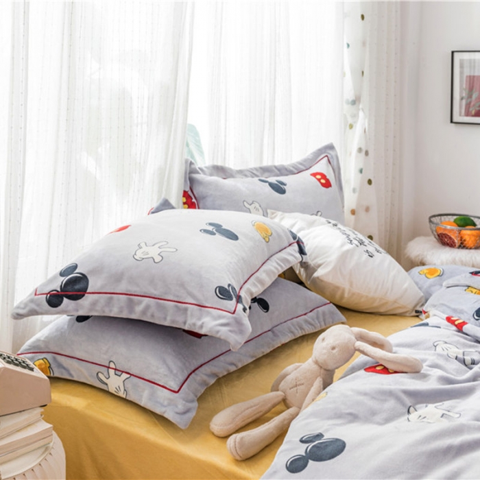 91家纺网 家纺一手货源 找家纺 时年 2019牛奶绒印花保暖四件套 米老鼠