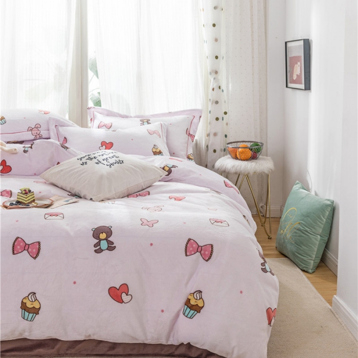 91家纺网 家纺一手货源 找家纺 时年 2019牛奶绒印花保暖四件套 童趣