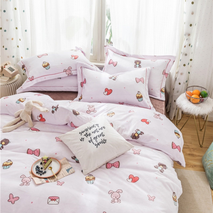 91家纺网 家纺一手货源 找家纺 时年 2019牛奶绒印花保暖四件套 童趣