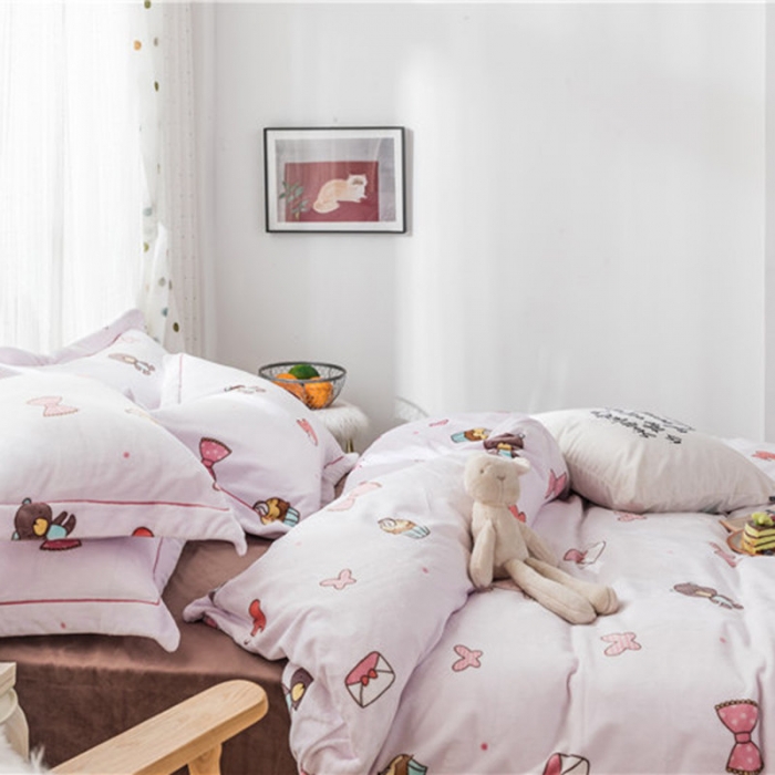 91家纺网 家纺一手货源 找家纺 时年 2019牛奶绒印花保暖四件套 童趣