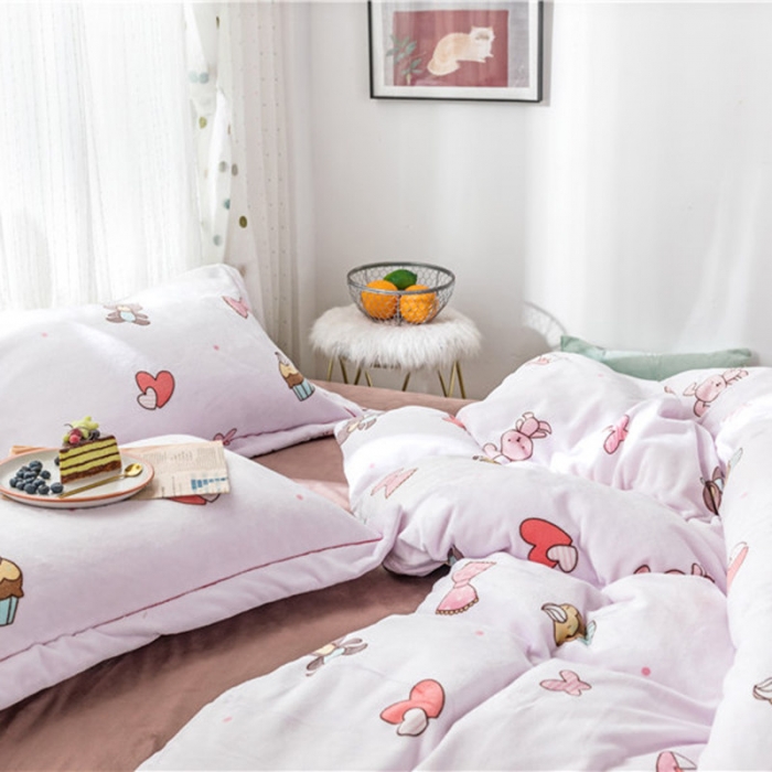 91家纺网 家纺一手货源 找家纺 时年 2019牛奶绒印花保暖四件套 童趣