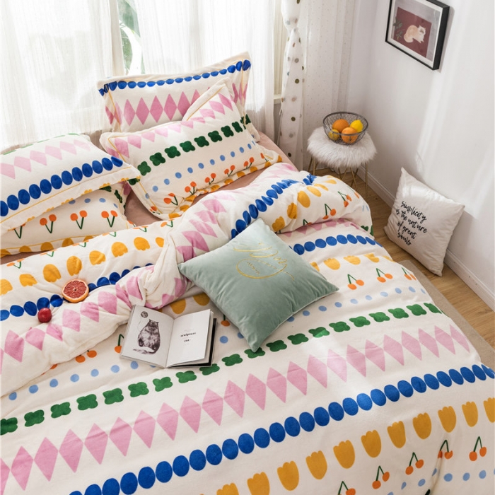 91家纺网 家纺一手货源 找家纺 时年 2019牛奶绒印花保暖四件套 薇薇安-绿