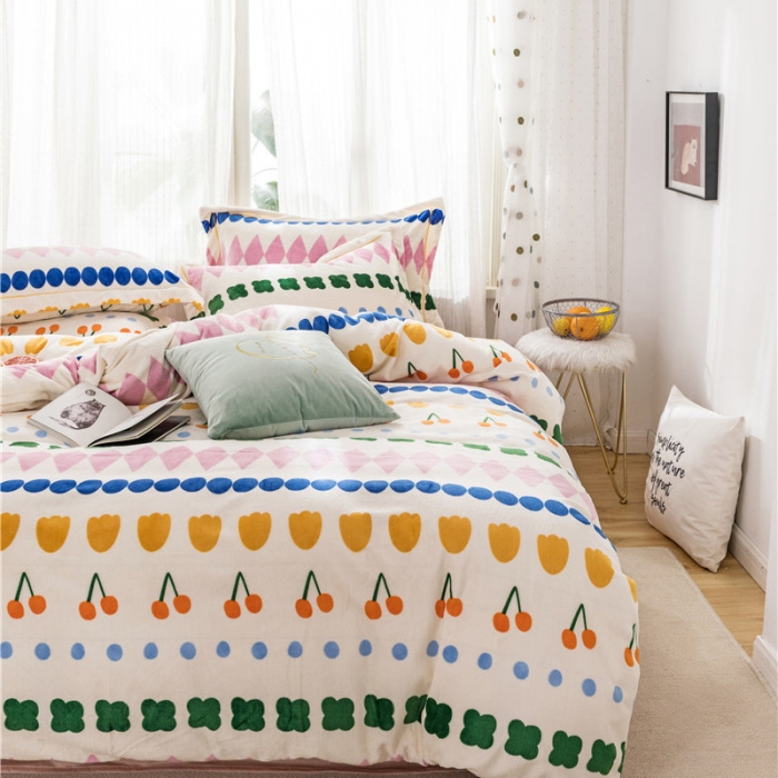 91家纺网 家纺一手货源 找家纺 时年 2019牛奶绒印花保暖四件套 薇薇安-绿