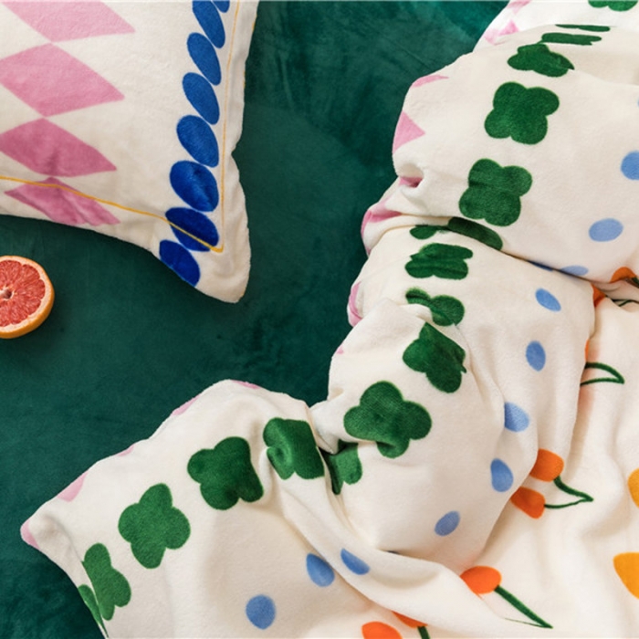 91家纺网 家纺一手货源 找家纺 时年 2019牛奶绒印花保暖四件套 薇薇安-绿