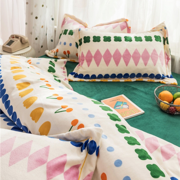 91家纺网 家纺一手货源 找家纺 时年 2019牛奶绒印花保暖四件套 薇薇安-绿