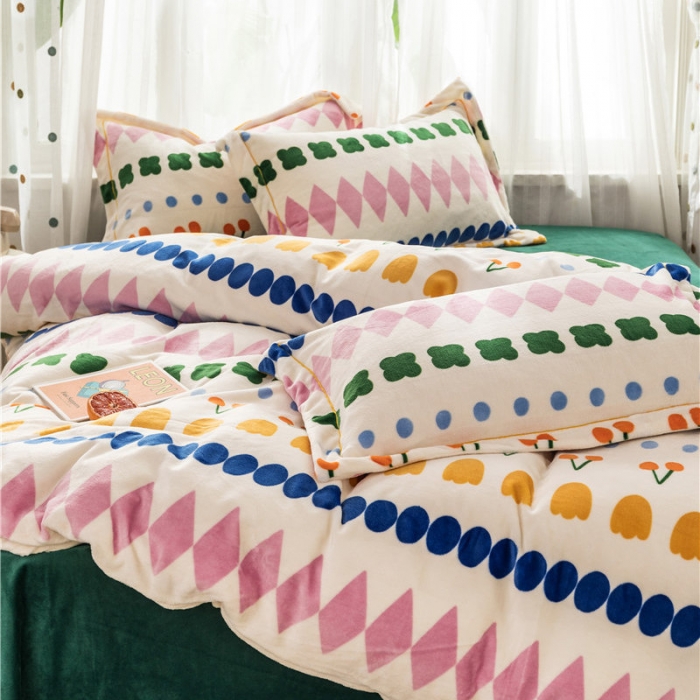 91家纺网 家纺一手货源 找家纺 时年 2019牛奶绒印花保暖四件套 薇薇安-绿