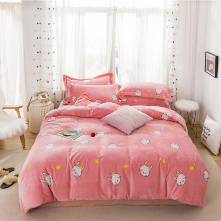 时年 2019牛奶绒印花保暖四件套 小兔几