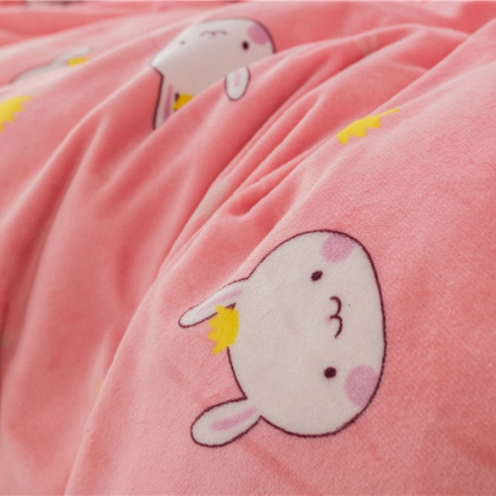 91家纺网 家纺一手货源 找家纺 时年 2019牛奶绒印花保暖四件套 小兔几