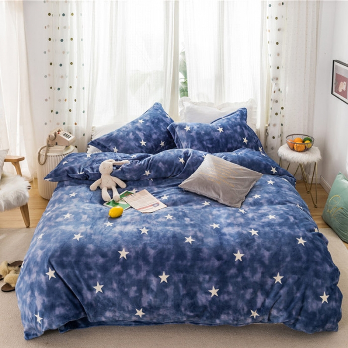 91家纺网 家纺一手货源 找家纺 时年 2019牛奶绒印花保暖四件套 星云