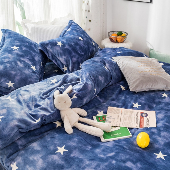 91家纺网 家纺一手货源 找家纺 时年 2019牛奶绒印花保暖四件套 星云