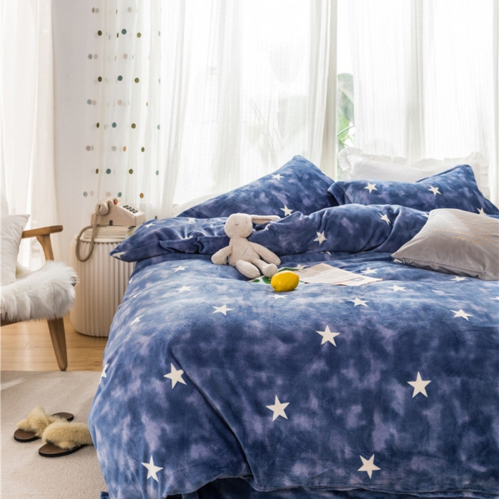 91家纺网 家纺一手货源 找家纺 时年 2019牛奶绒印花保暖四件套 星云