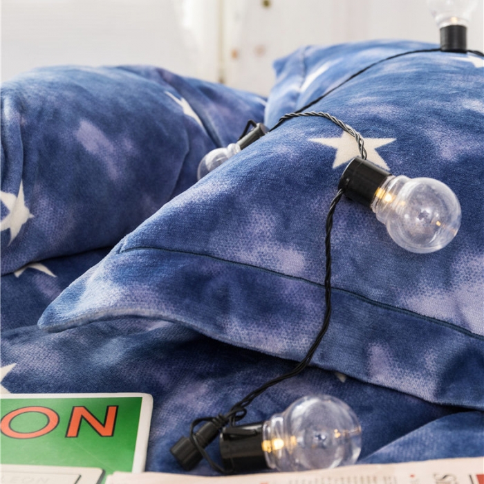 91家纺网 家纺一手货源 找家纺 时年 2019牛奶绒印花保暖四件套 星云