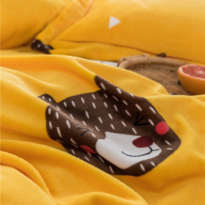 91家纺网 家纺一手货源 找家纺 时年 2019牛奶绒印花保暖四件套 音乐熊仔