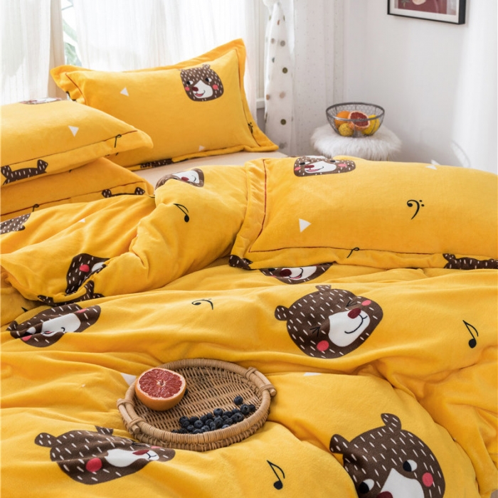 91家纺网 家纺一手货源 找家纺 时年 2019牛奶绒印花保暖四件套 音乐熊仔