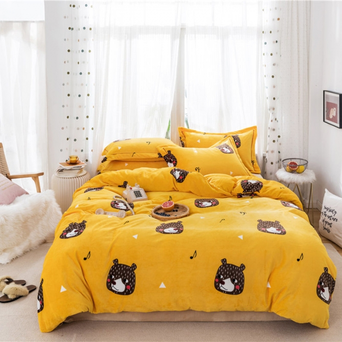 91家纺网 家纺一手货源 找家纺 时年 2019牛奶绒印花保暖四件套 音乐熊仔