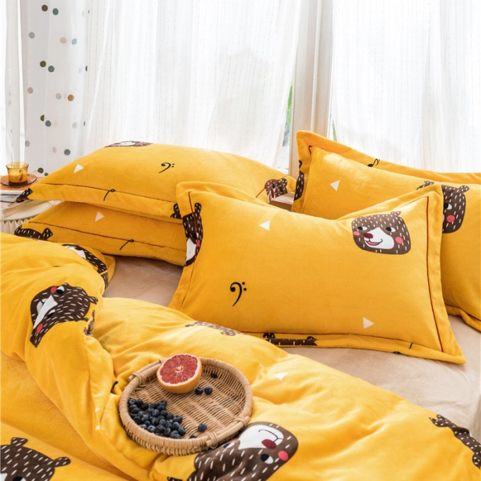 91家纺网 家纺一手货源 找家纺 时年 2019牛奶绒印花保暖四件套 音乐熊仔