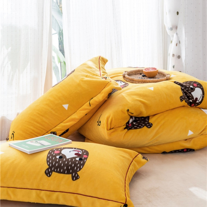 91家纺网 家纺一手货源 找家纺 时年 2019牛奶绒印花保暖四件套 音乐熊仔