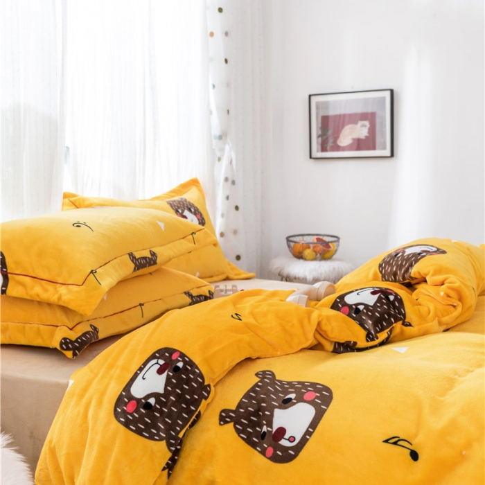 91家纺网 家纺一手货源 找家纺 时年 2019牛奶绒印花保暖四件套 音乐熊仔