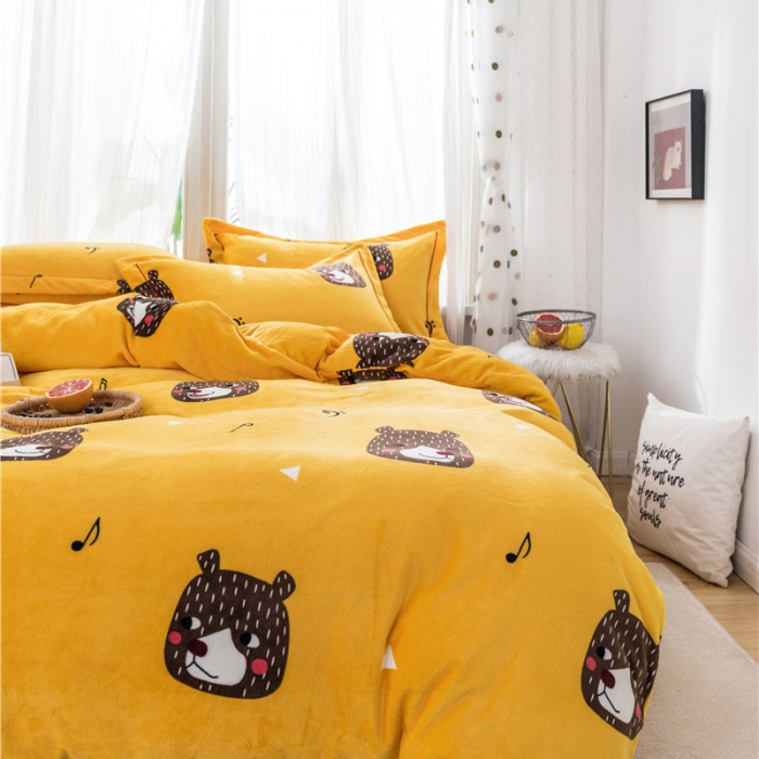 91家纺网 家纺一手货源 找家纺 时年 2019牛奶绒印花保暖四件套 音乐熊仔