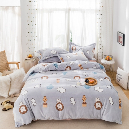 时年 2019牛奶绒印花保暖四件套 动物伙伴