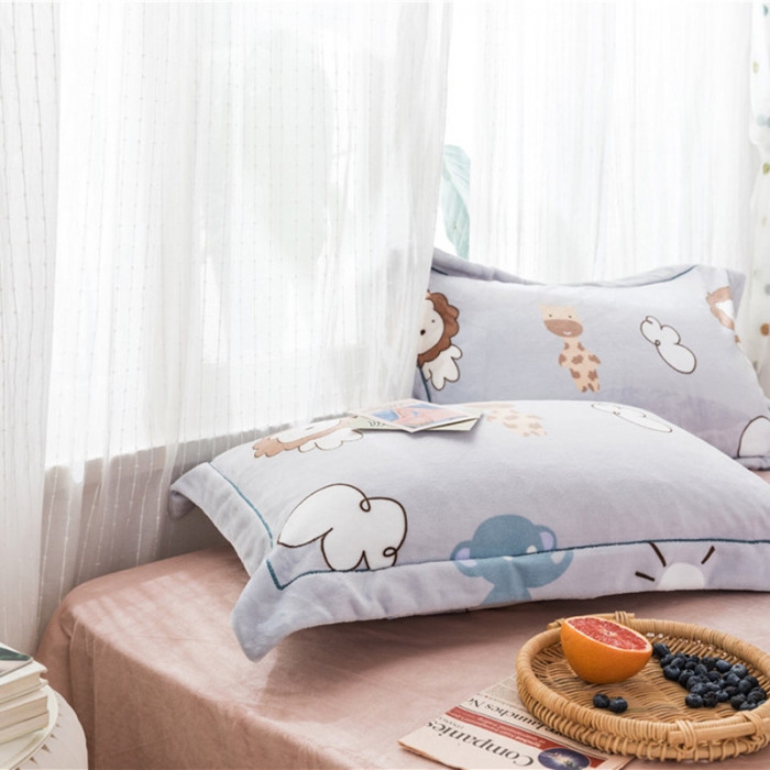 91家纺网 家纺一手货源 找家纺 时年 2019牛奶绒印花保暖四件套 动物伙伴