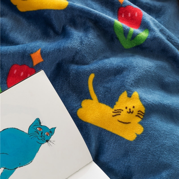 91家纺网 家纺一手货源 找家纺 时年 2019牛奶绒印花保暖四件套 猫咪君