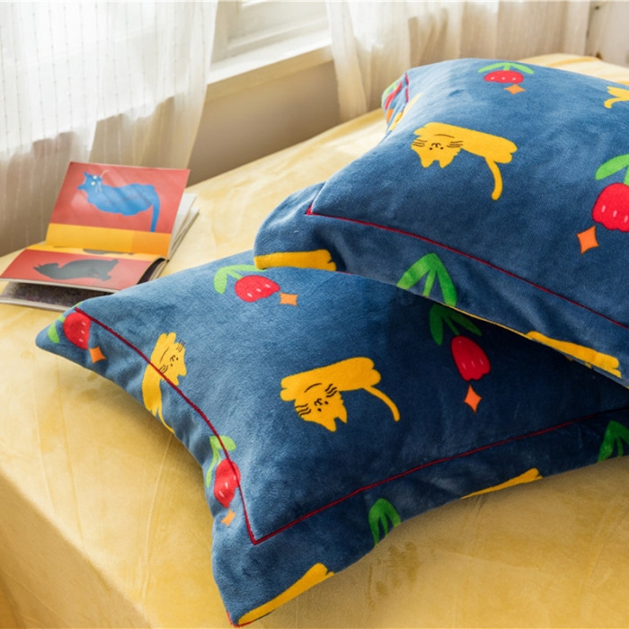 91家纺网 家纺一手货源 找家纺 时年 2019牛奶绒印花保暖四件套 猫咪君