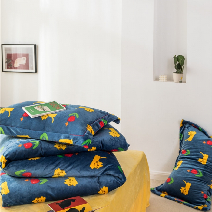 91家纺网 家纺一手货源 找家纺 时年 2019牛奶绒印花保暖四件套 猫咪君