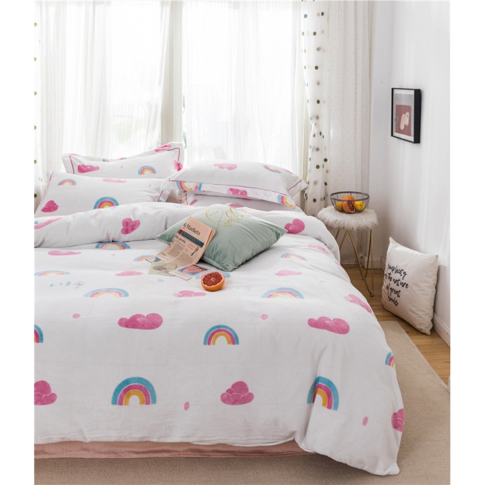 91家纺网 家纺一手货源 找家纺 时年 2019牛奶绒印花保暖四件套 棉花糖